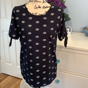 Loft Flower Cotton Blend Top with Tie Sleeves